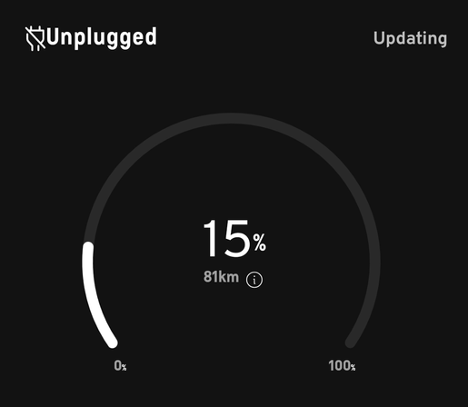 My car's app showing a current charge of 15% this morning, with an estimate of 81km of range.